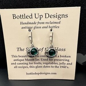 NWT Bottled Up Designs Silver and Green Drop Earrings